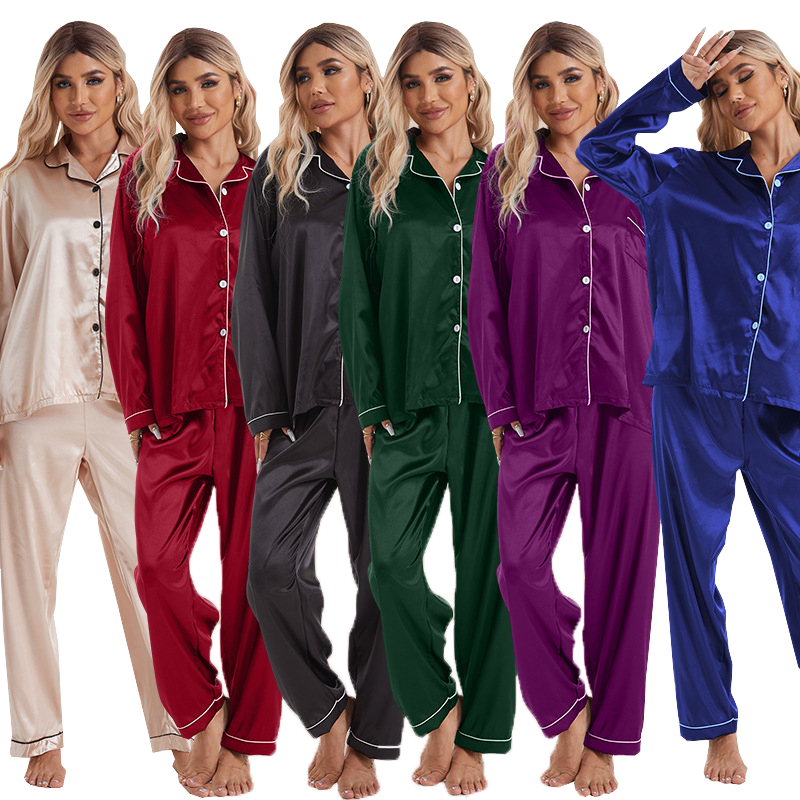 Conjuntos de pijama de cetim personalizados para homens e mulheres