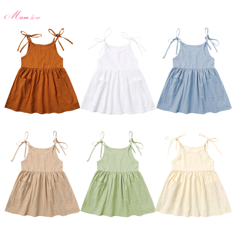 Menina’ Vestido Sólido sem mangas Mini Vestidos Vestido de Praia de Verão
