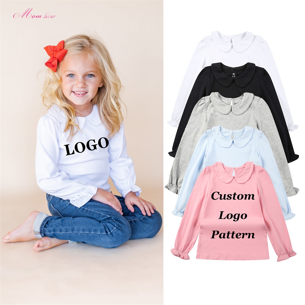 100% algodão penteado Peter Pan colar crianças camisetas