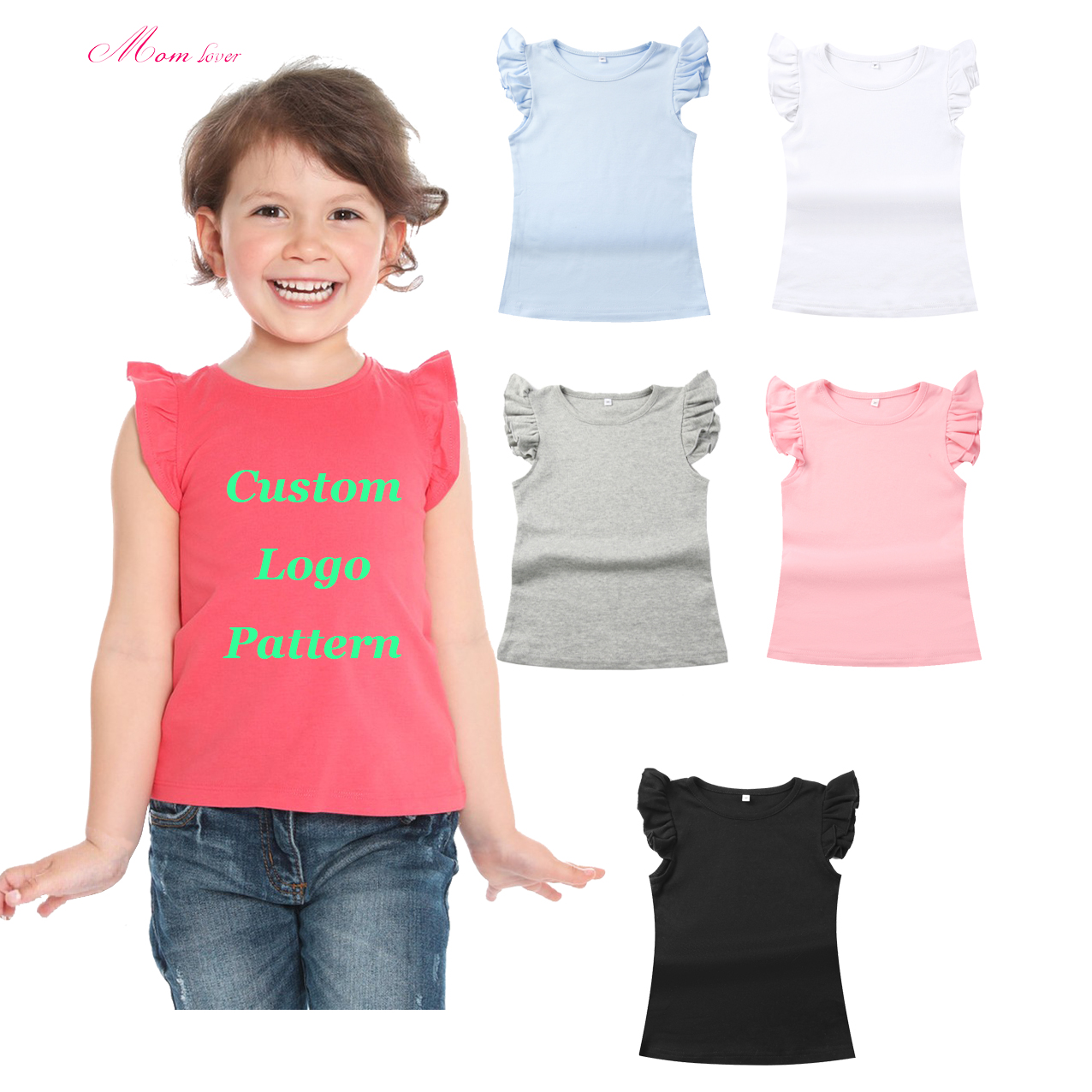 Camiseta de manga curta Camiseta de verão em branco para meninas