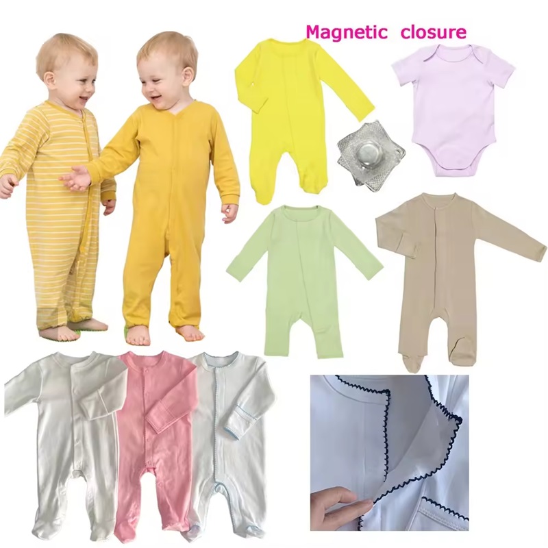 Personalizado 100% algodão bebê magnético Snap Onesie