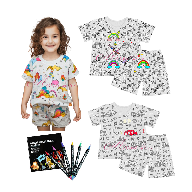 Crianças Cartoon Graffiti Pijamas Diy Coloring Pajiama Sets