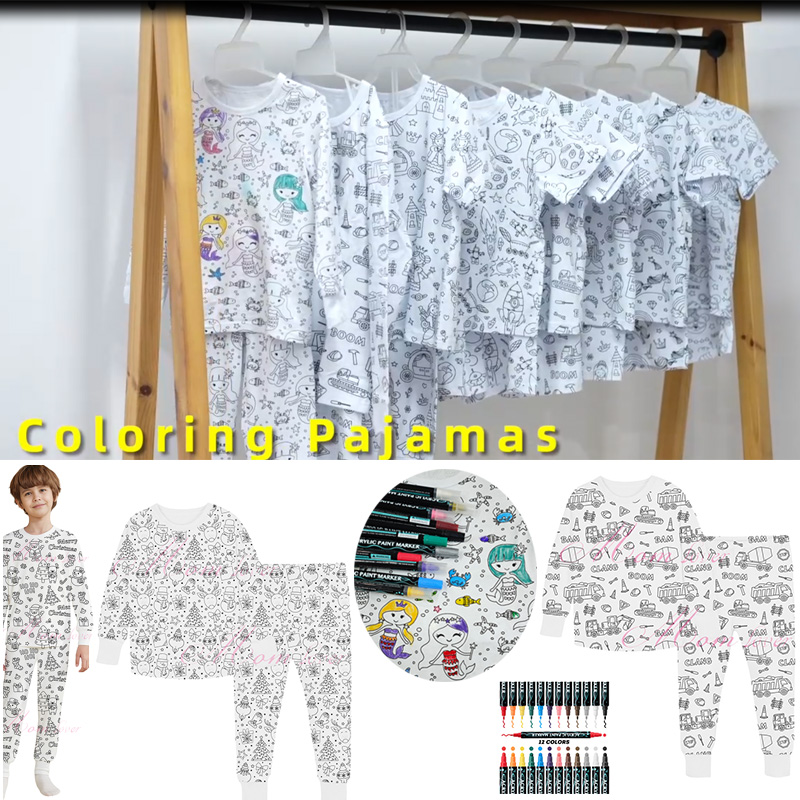 Crianças colorir conjuntos de pijama 3-8 anos meninos meninas pijamas