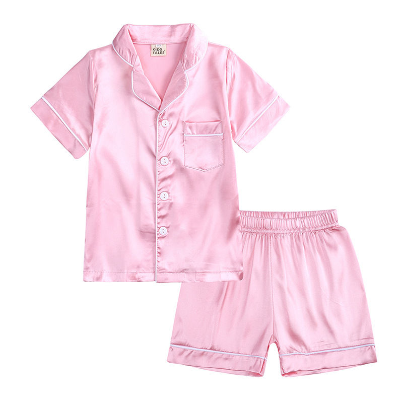 Crianças de cetim macio’ Manga curta & Shorts Pijamas Set